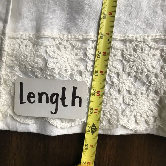 Vintage 90s Off White Linen Short Sleeve Crochet Cottage Core Top L - Picture 7 of 8